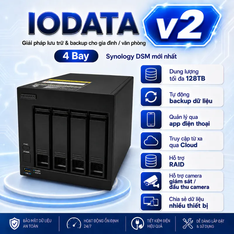 Nas IOData v2 4bay chính hãng, max 128TB, full tính năng